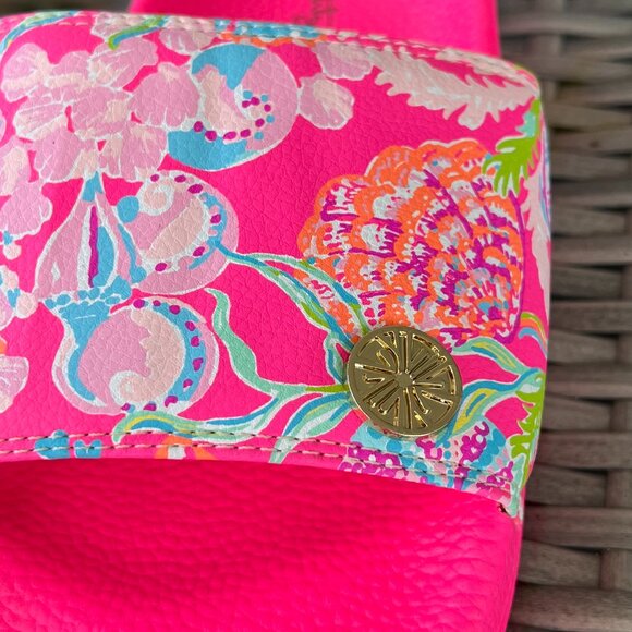 Lilly Pulitzer Cabana Slide Sandals Size 8 Pink Isle Shell Me Something Good - Picture 6 of 12